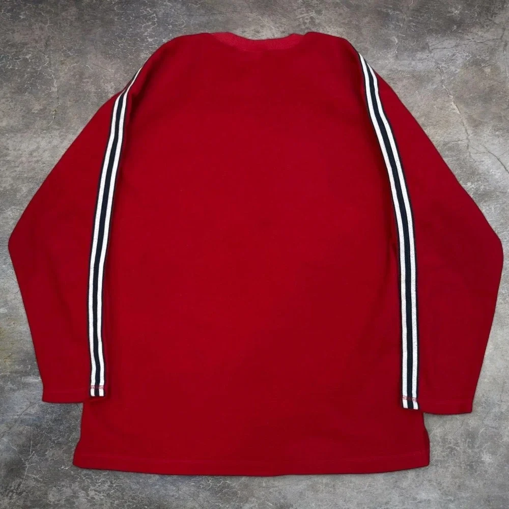 Vintage Aeropostale Red Fleece Striped Pullover Sweatshirt Men's Medium 90s Y2K